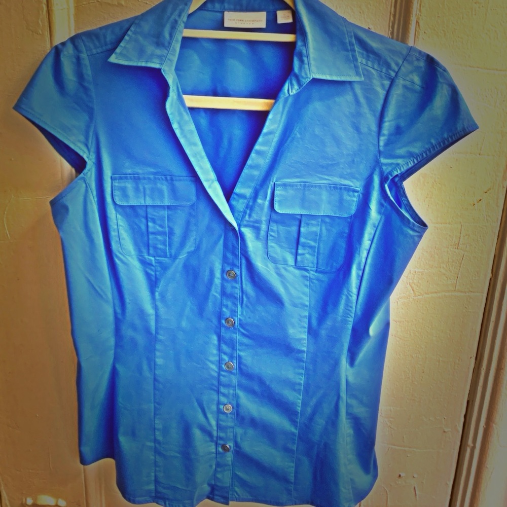 New York & Company Short Sleeve Top Royal Blue Small